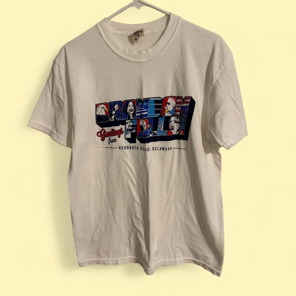 Old Row Graphic Tee Mens Medium White Brandon Falls Delaware Political Humor
